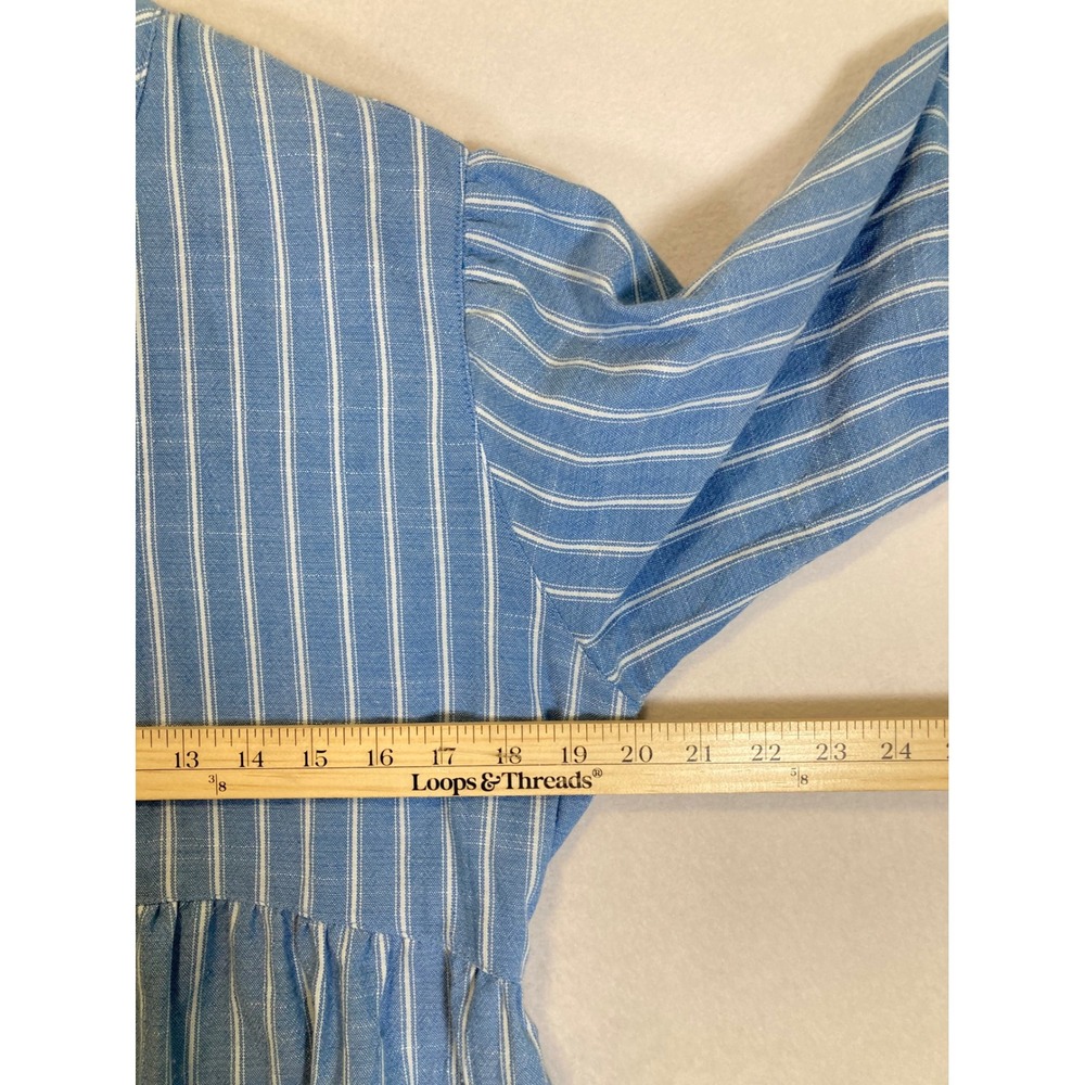 Coastal Ingrid & Isabel Women XS Blue Striped Puff Sleeve Peplum Button Top - Picture 4 of 10